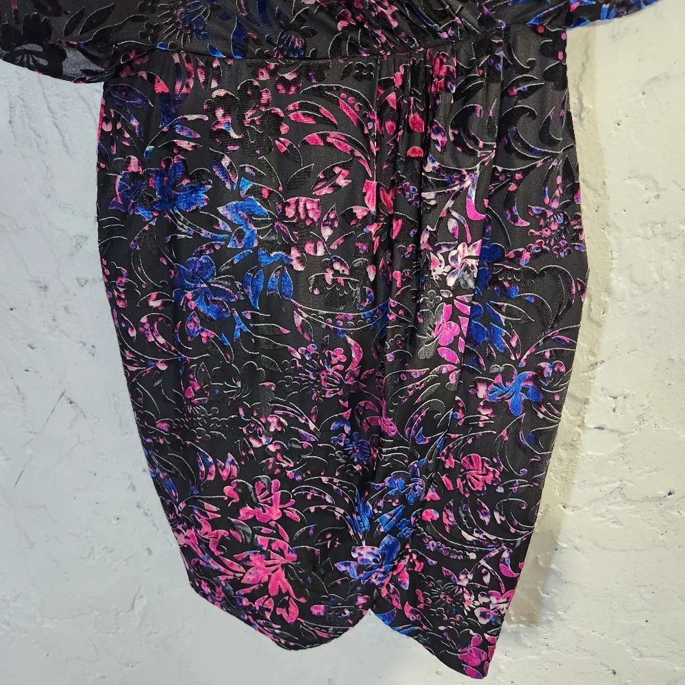 Vicky Tiel  Multicolor Velvet Pop Art  Bat Wings Midi Dress Size SMall Medium - Picture 8 of 11
